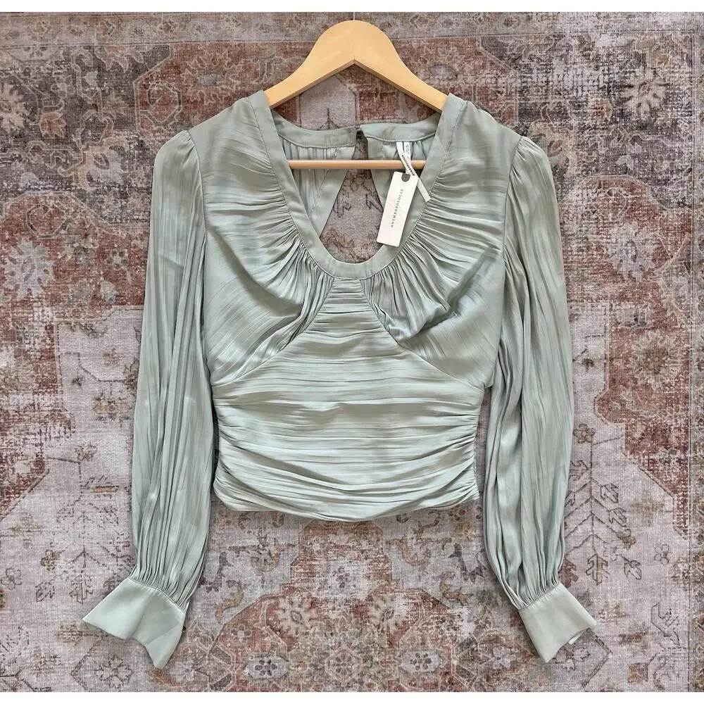 By Athropologie Blouson Sleeve Blouse Top Womens Size XXS NWT - Picture 2 of 10